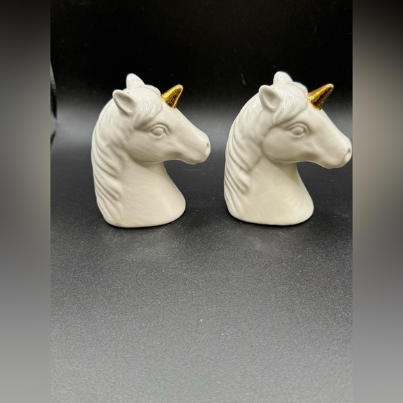 Unicorn Salt and Pepper Shakers Magical Fantasy White Gold Ceramic 3.25” - Picture 3 of 8